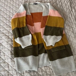 Oversized color block cardigan.